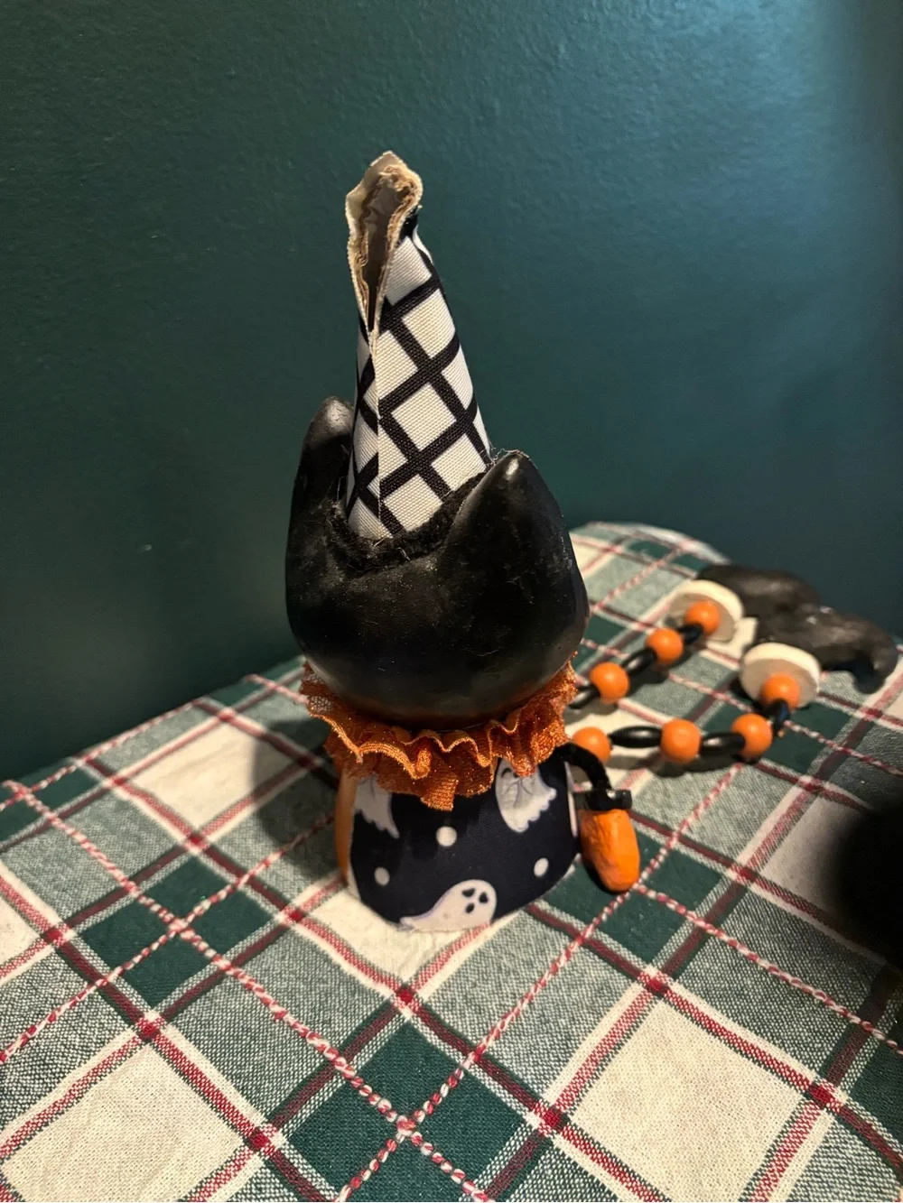 Black and Orange Halloween Cat Shelf Sitter Figurine with Hat